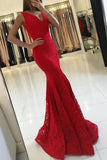 2024 V Neck Prom Dresses Mermaid Lace With Applique Sweep Train