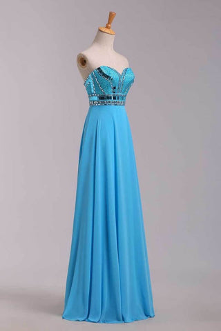 2024 Blue Prom Dresses A Line Sweetheart Floor Length Chiffon Ship Today Under  200