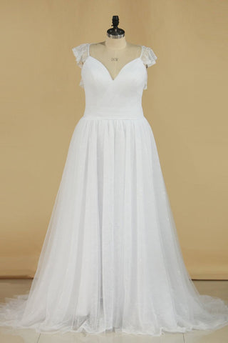 2024 New Arrival V Neck Wedding Dresses Ruffled Bodice A Line Tulle & Lace Open Back