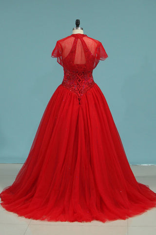 2024 High Neck Quinceanera Dresses Ball Gown With Beading Court Train