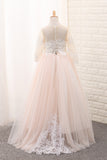 2024 Scoop Flower Girl Dresses Ball Gown Long Sleeves Tulle With Aplique