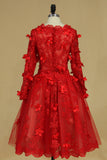 2024 Long Sleeves Bateau Prom Dresses A Line With Applique Tulle Red