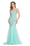 2024 New Arrival V Neck Tulle With Applique And Beads Mermaid Prom Dresses