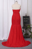 2024 Prom Dresses Mermaid Strapless Ruched Bodice Chiffon With Slit