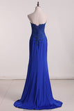 2024 Sweetheart Prom Dresses Sheath Spandex With Applique And Slit