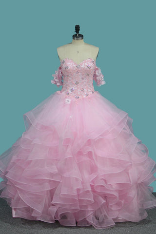 2024 Tulle Ball Gown Sweetheart Quinceanera Dresses With Applique And Beading