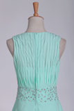 2024 Mint Prom Dresses A-Line Bateau Chiffon With Beads And Ruffles Floor-Length