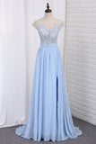 2024 Scoop Prom Dresses A Line Chiffon With Applique Sweep Train
