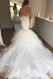 2024 Spaghetti Straps Wedding Dresses Mermaid Tulle With Applique Open Back