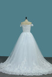 2024 Tulle A Line Off The Shoulder Wedding Dresses With Applique Sweep Train