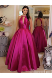 Sexy Plunging V Neckline Satin Ball Gown Evening Dress Backless Prom Dress