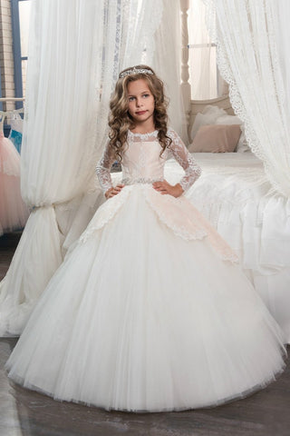 2024 Long Sleeves Flower Girl Dresses Scoop Tulle With Applique And Beads