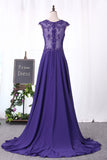 2024 Prom Dresses A Line Scoop Chiffon With Ruffles And Applique