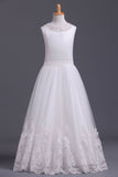 2024 Scoop Flower Girl Dresses A Line Tulle Ankle Length With Applique