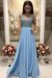 Elegant A-Line Beaded Prom Dresses With Cap Sleeves