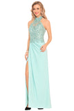 2024 Prom Dresses Halter Chiffon With Applique And Slit Sheath
