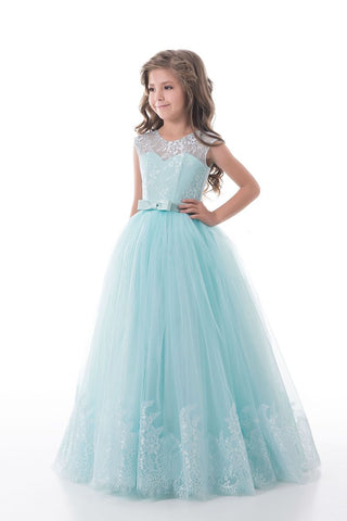 2024 Scoop With Applique And Sash Tulle A Line Floor Length Flower Girl Dresses