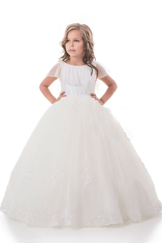 2024 Open Back Scoop Tulle With Applique Ball Gown Flower Girl Dresses