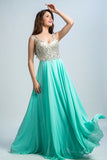 2024 V Neck Prom Dresses A Line Beaded Bodice Sweep Train Chiffon & Tulle