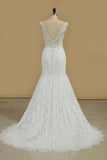 2024 Wedding Dresses Mermaid Straps Lace With Applique Sweep Train