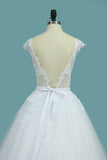 2024 Scoop Open Back Wedding Dresses Tulle With Applique A Line Chapel Train