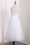 2024 Spaghetti Straps A Line Bridesmaid Dresses Tulle With Embroidery And Beads