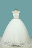 2024 Straps Wedding Dresses Tulle With Applique And Beaded Waistline Open Back