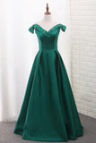 2024 Satin Prom Dresses A Line Off The Shoulder With Beading New Arrival