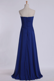 2024 Classic Prom Dresses Strapless A Line Chiffon Floor Length With Ruffles And Beads