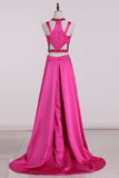 2024 Asymmetrical Two-Piece Scoop Prom Dresses A Line Satin With Beading