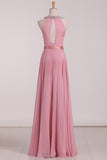 2024 Open Back Bridesmaid Dresses A Line Scoop With Ruffles And Beads