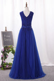 2024 A Line Scoop Tulle With Beading Prom Dresses Floor Length