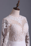 Wedding Dresses Scoop Long Sleeves With Sash Sweep Train Backless