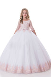 2024 Scoop Ball Gown Mid-Length Sleeves Tulle With Applique Flower Girl Dresses