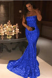 Sexy Mermaid Sequins Strapless Long Evening Dresses, Simple Prom SRS20437