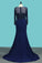 2024 Mermaid Spandex Scoop Long Sleeves Prom Dresses With Beading Sweep Train