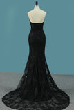 2024 New Arrival Black Mermaid Lace Prom Dresses Sweetheart With Sweep Train