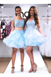 Two Pieces Beadings Homecoming Dress Off The Shoulder Appliques Organza Short Dresses