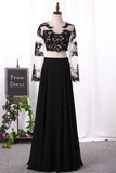 2024 Two-Piece Scoop Long Sleeves Prom Dresses A Line Chiffon With Applique