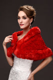 Concise Red Faux Fur Wedding Wrap