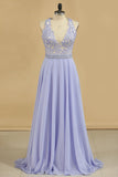 2024 A Line V Neck Prom Dresses Chiffon With Applique And Beads