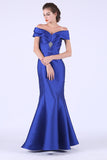 2024 Off The Shoulder Satin With Beads Prom Dresses Mermaid Floor Length