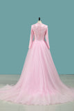 2024 Mermaid Wedding Dresses Scoop Long Sleeves Stretch Satin With Tulle Detachable Train