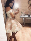 A-Line/Princess Sleeveless Homecoming Dresses Lyric Lace Off-The-Shoulder Short/Mini Dresses