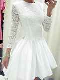 A-Line/Princess Homecoming Dresses Chiffon Lace Isabela Long Sleeves Scoop Short/Mini Dresses