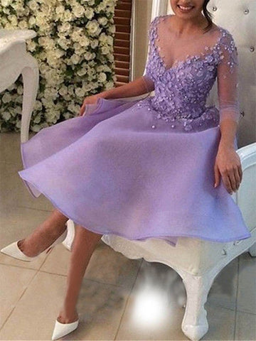 A-Line V-Neck Cut Short With Homecoming Dresses Imani Applique Organza Lilac
