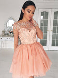 A-Line/Princess Bateau Long Sleeves Short/Mini Applique Chasity Chiffon Homecoming Dresses Dresses