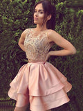 A-Line/Princess Bateau Sleeveless Two Piece Avery Satin Lace Homecoming Dresses Short/Mini Dresses