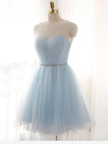 A-Line/Princess Scoop Beading Sleeveless Short/Mini Homecoming Dresses Elena Tulle Dresses