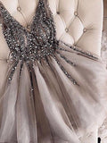 A-Line/Princess Sleeveless V-Neck Tulle Kianna Homecoming Dresses Sequin Short/Mini Dresses
